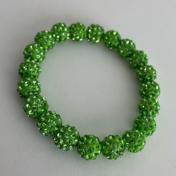 Lime Green Disco Ball Rhinestone Elastic Bracelet - Picture 3 of 4